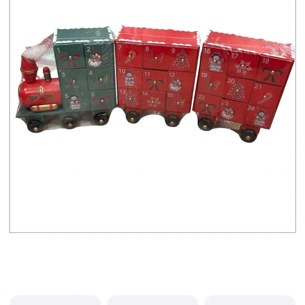Holiday Time Red Green Train Advent Calendar NEW Wooden Santa Bow